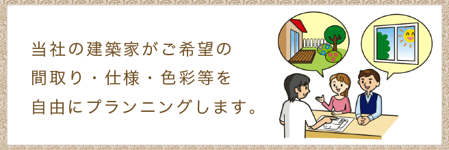 当社の建築家がご希望の間取り・仕様・色彩などを自由にプランニングします。